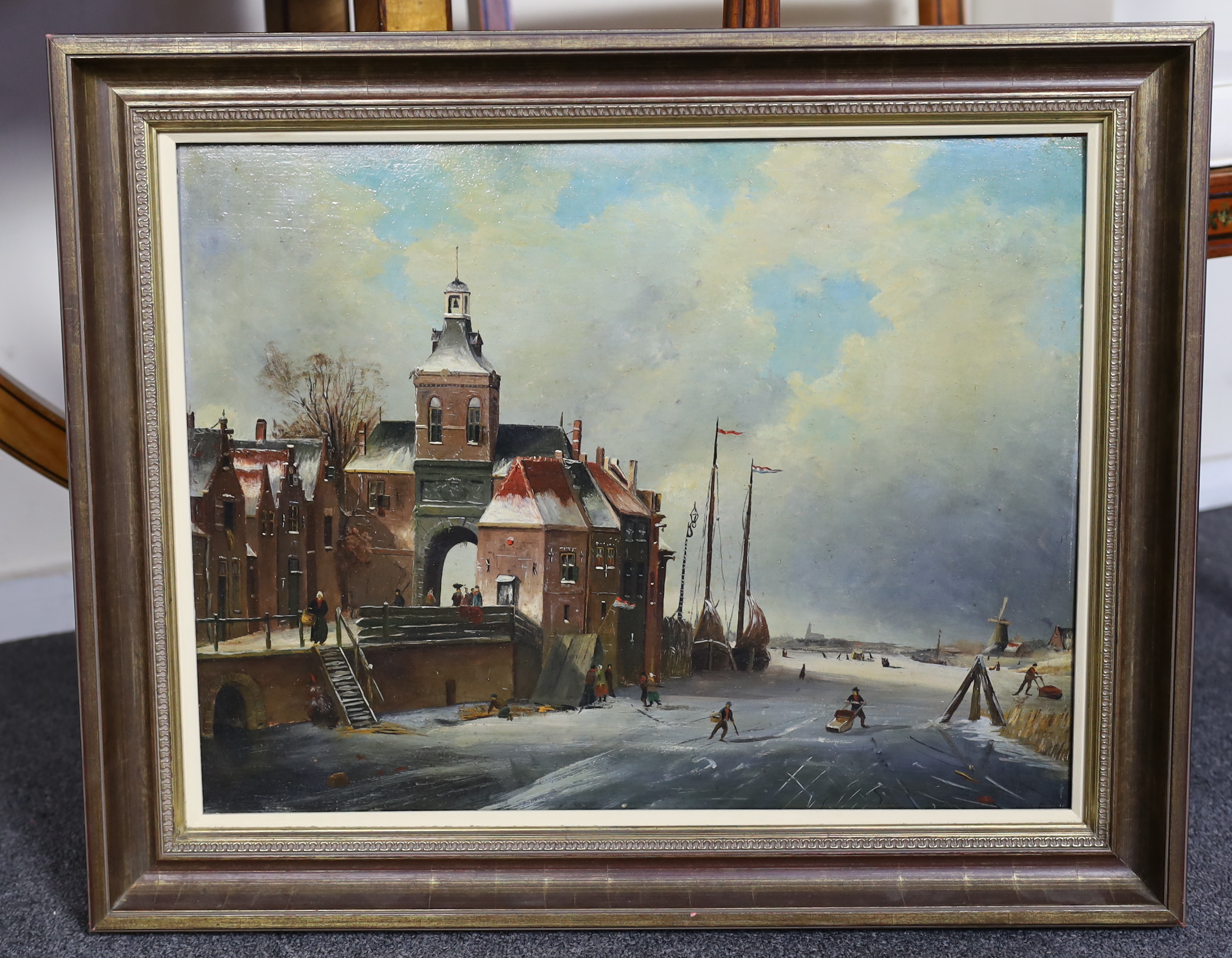 Attributed to Johannes Francis Spohler (Dutch, 1853-1894), oil on wooden panel, Dutch winter scene with figures on the ice, bears signature 39.5 x 51cm , Literature: Marius, Dutch Painters of the 19th Century
